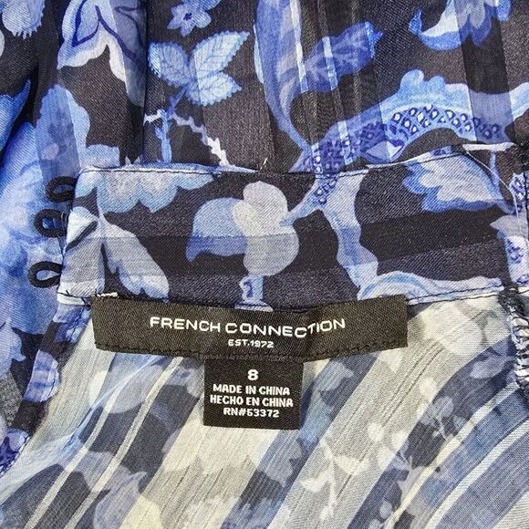 French Connection Cynthia Fauna Midnight Blue Blouse Womens Sz 8 Floral LS - Picture 11 of 12
